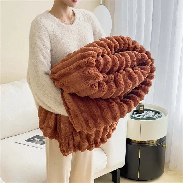 Soft Plush Throw Blanket in Caramel