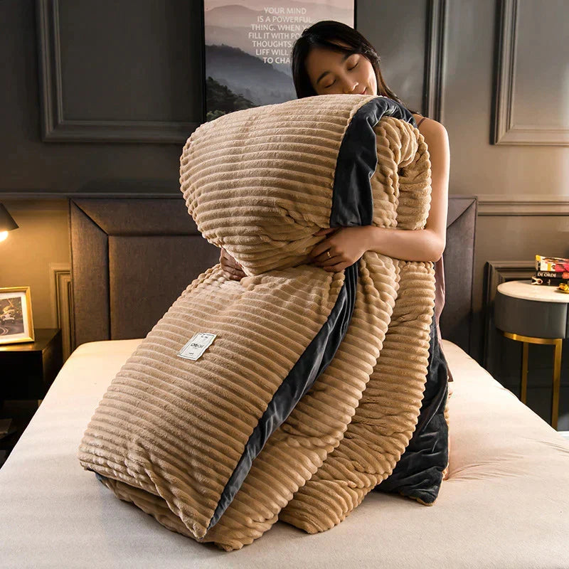 Soft Velvet Fleece Duvet Cover in Beige