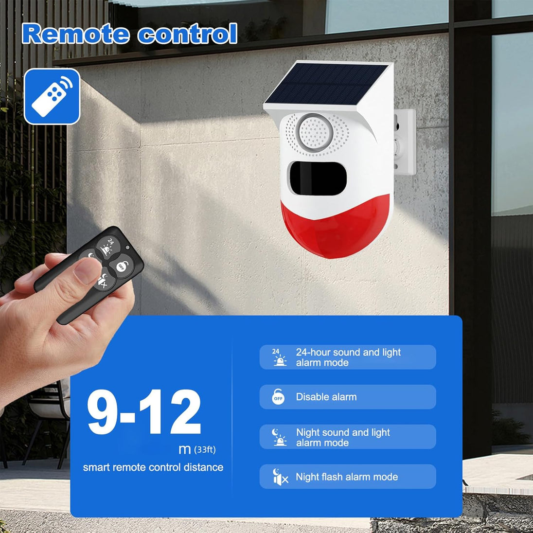 Solar Motion Sensor Alarm with Siren and Strobe