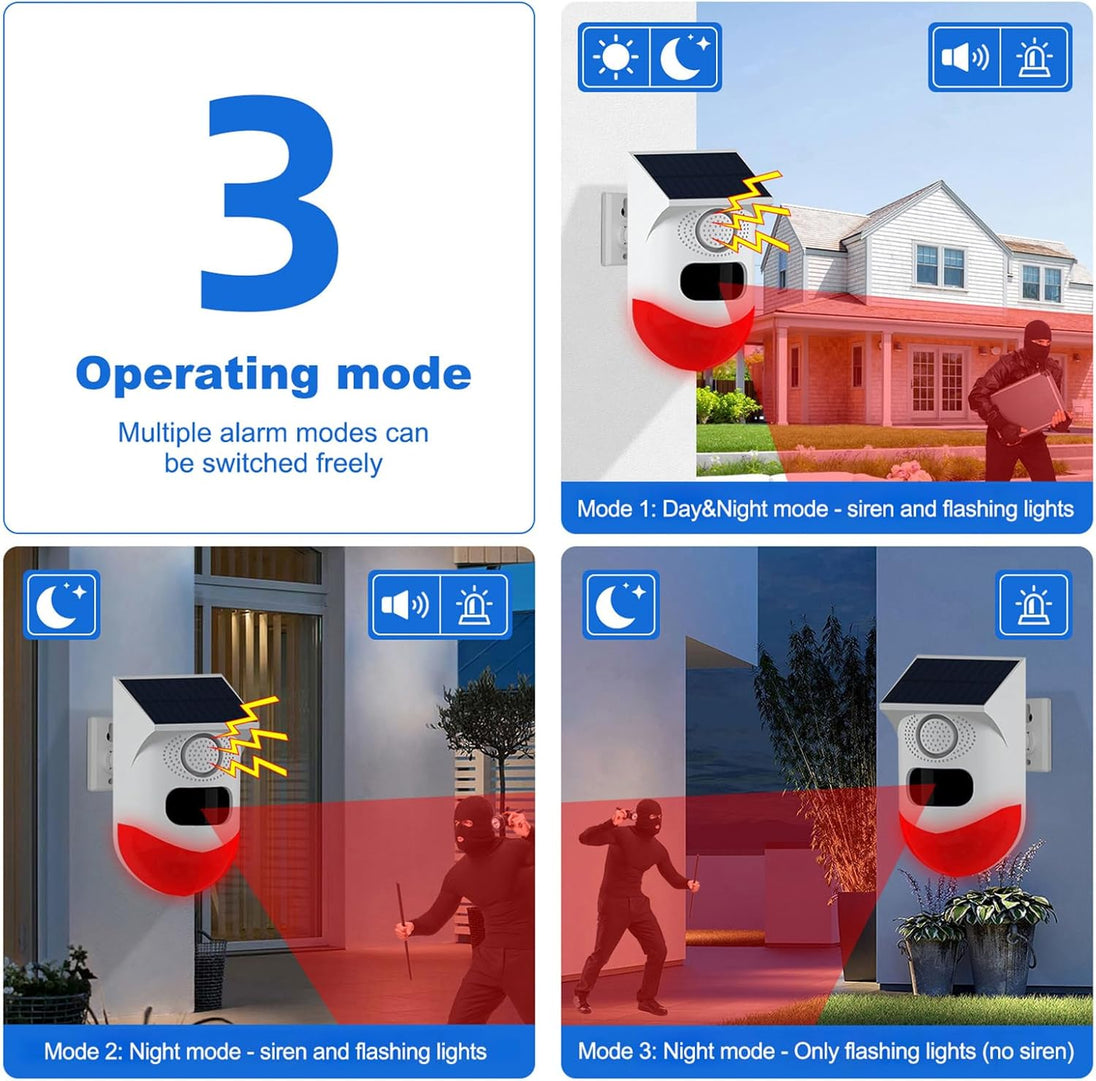 Solar Motion Sensor Alarm with Siren and Strobe