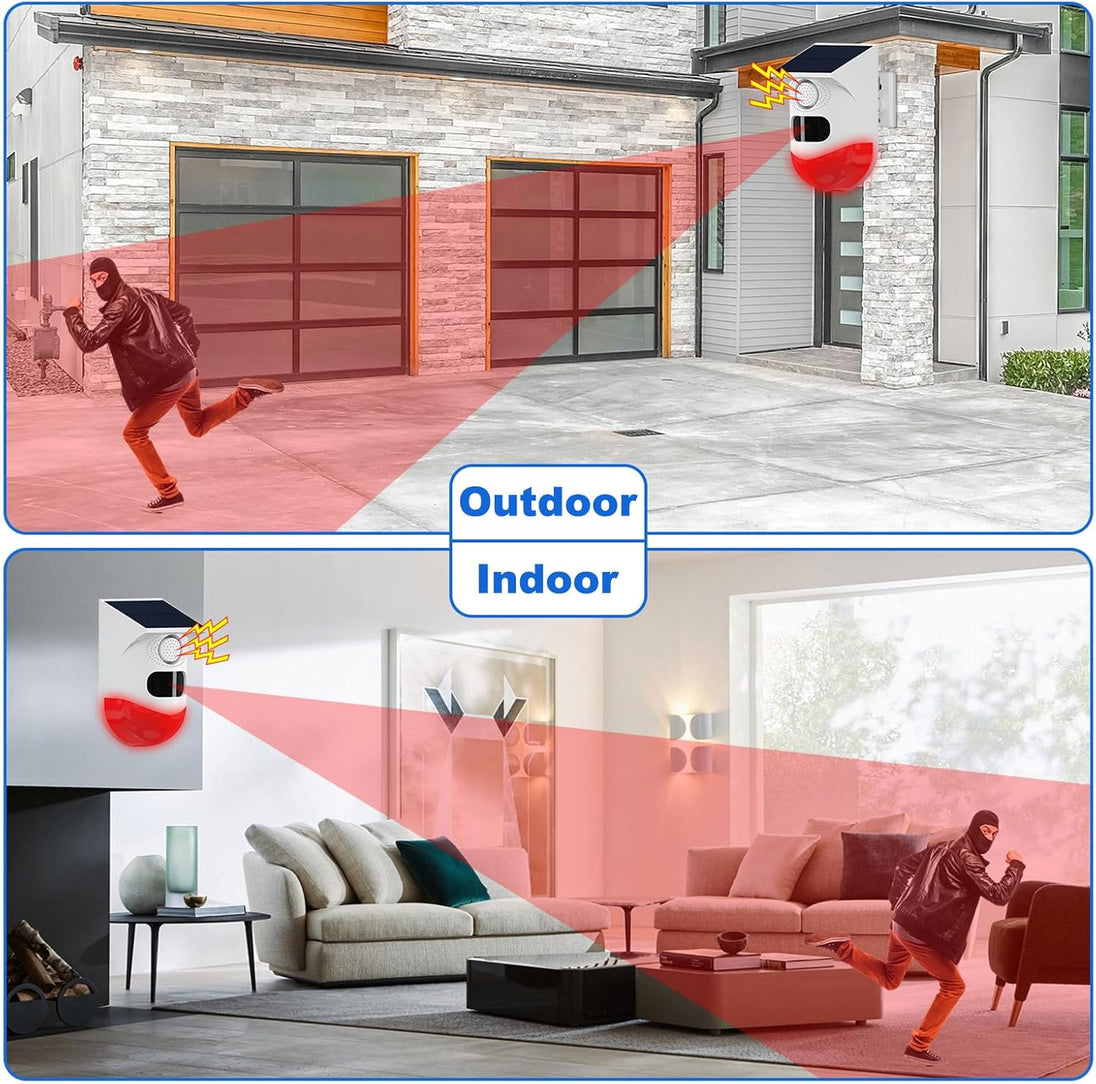Solar Motion Sensor Alarm with Siren and Strobe