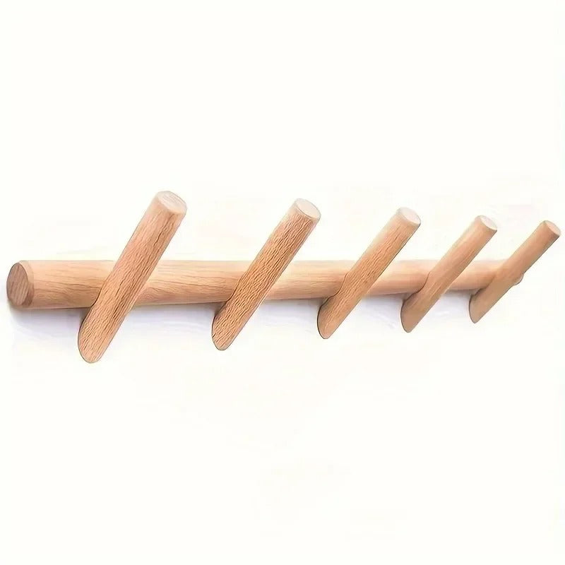 Solid Oak Wall Coat Rack – close-up