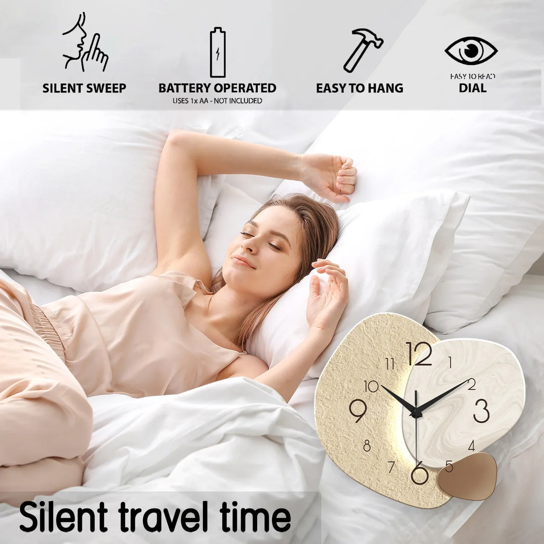 Modern Stone-Effect Wall Clock – close-up
