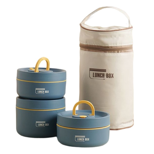 Stackable Insulated Lunch Box with Carry Bag in Blue