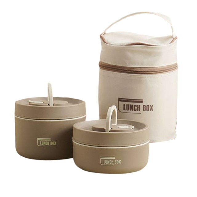 Stackable Insulated Lunch Box with Carry Bag in Brown
