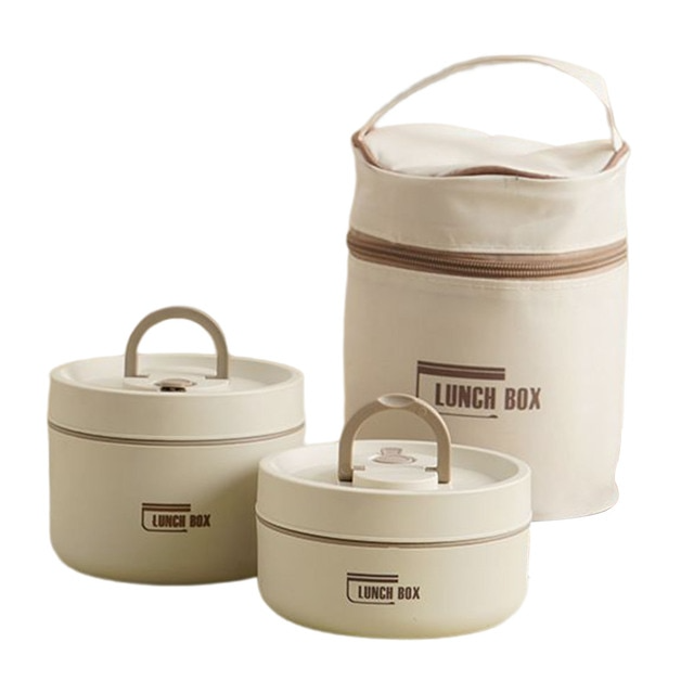Stackable Insulated Lunch Box with Carry Bag in White