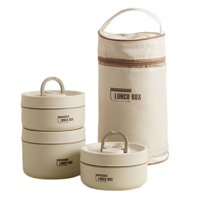Stackable Insulated Lunch Box with Carry Bag in White