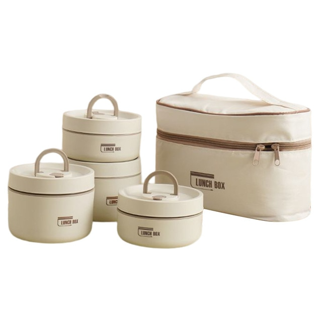 Stackable Insulated Lunch Box with Carry Bag in White