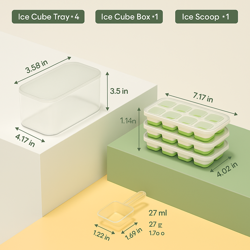 Stackable Silicone Ice Cube Trays with Storage Box