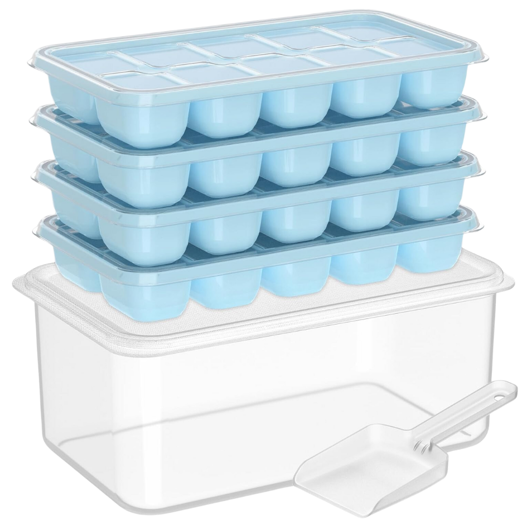 Stackable Silicone Ice Cube Trays with Storage Box in Blue