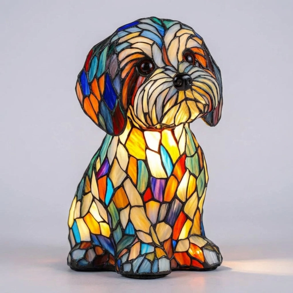 Stained Glass Dog Accent Lamp – Maltese