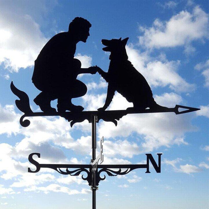 Stainless Steel Garden Weather Vane – Man / Dog
