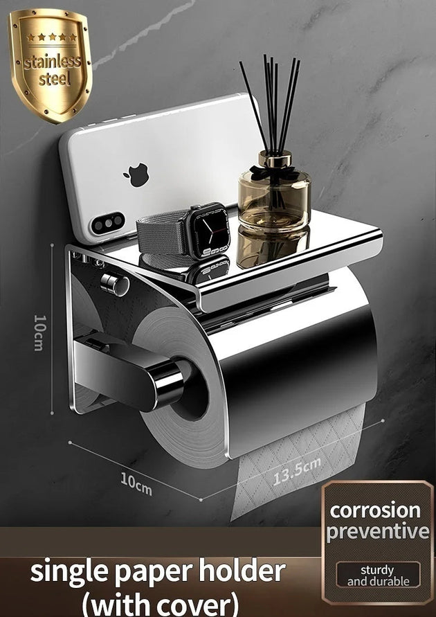 Stainless Steel Toilet Roll Holder with Shelf