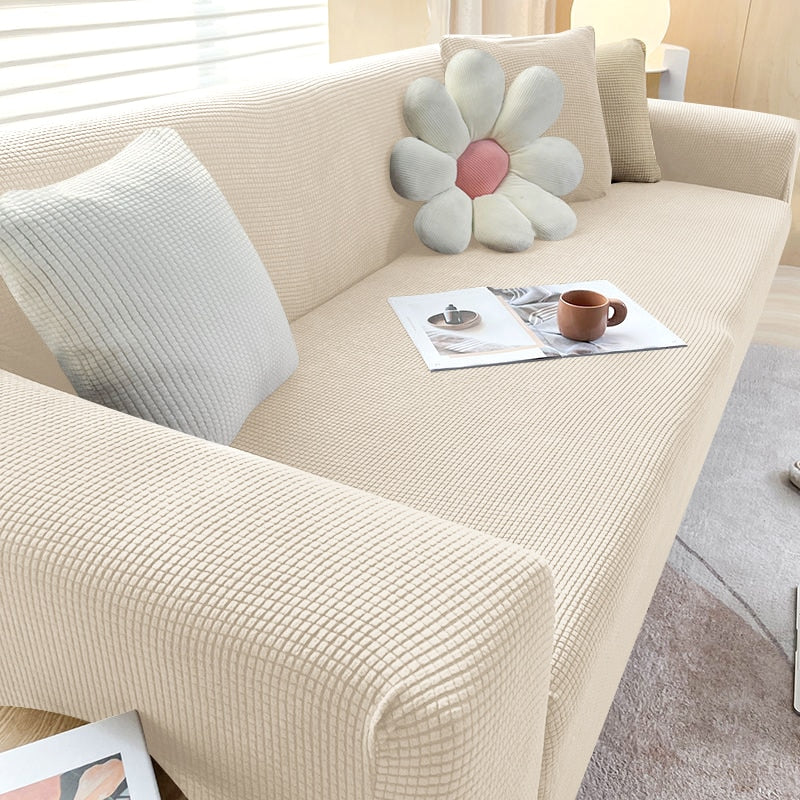 Stretch Sofa Cover with Non-Slip Strips in Beige Yellow