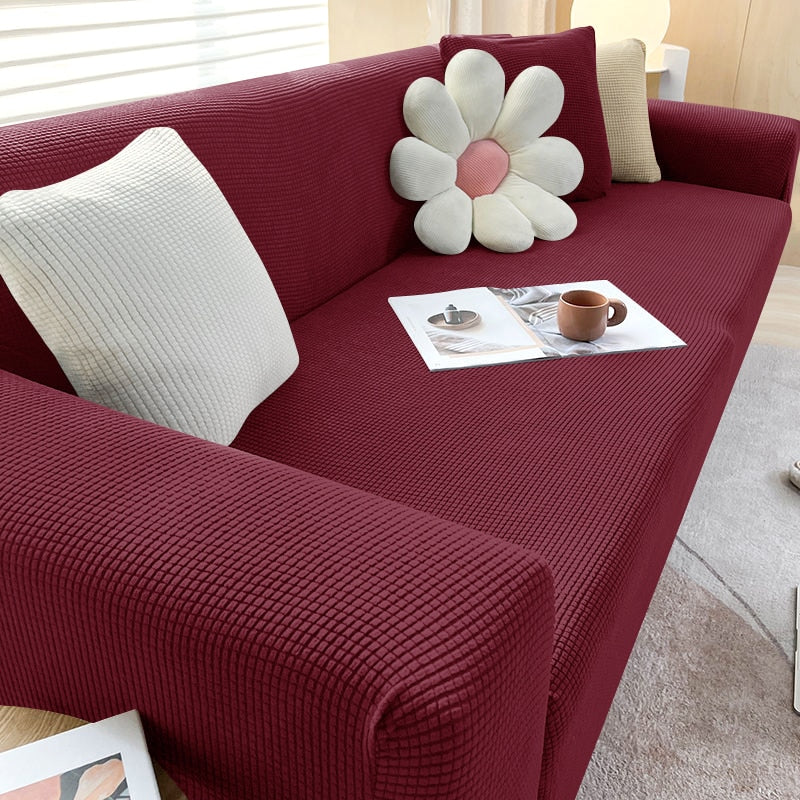Stretch Sofa Cover with Non-Slip Strips in Bordeaux