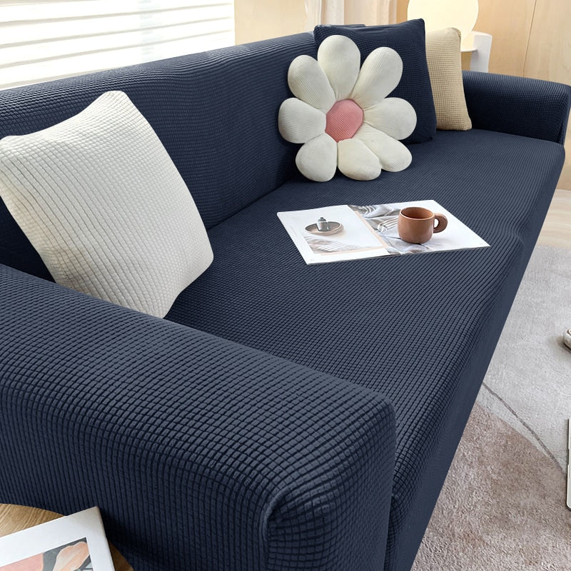 Stretch Sofa Cover with Non-Slip Strips in Dark Blue