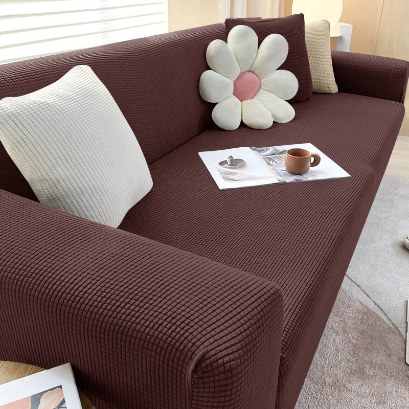 Stretch Sofa Cover with Non-Slip Strips in Dark Brown