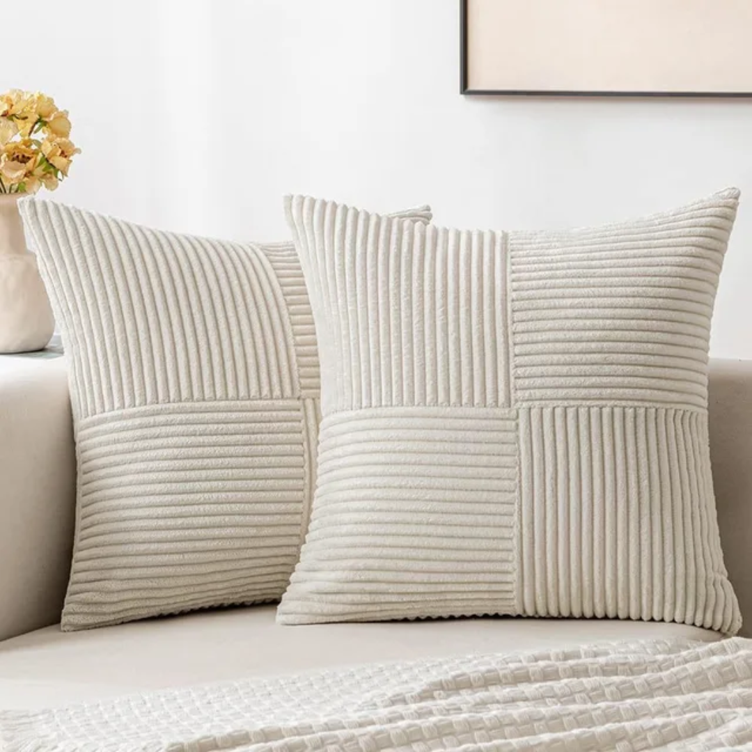 Striped Corduroy Cushion Cover in Beige