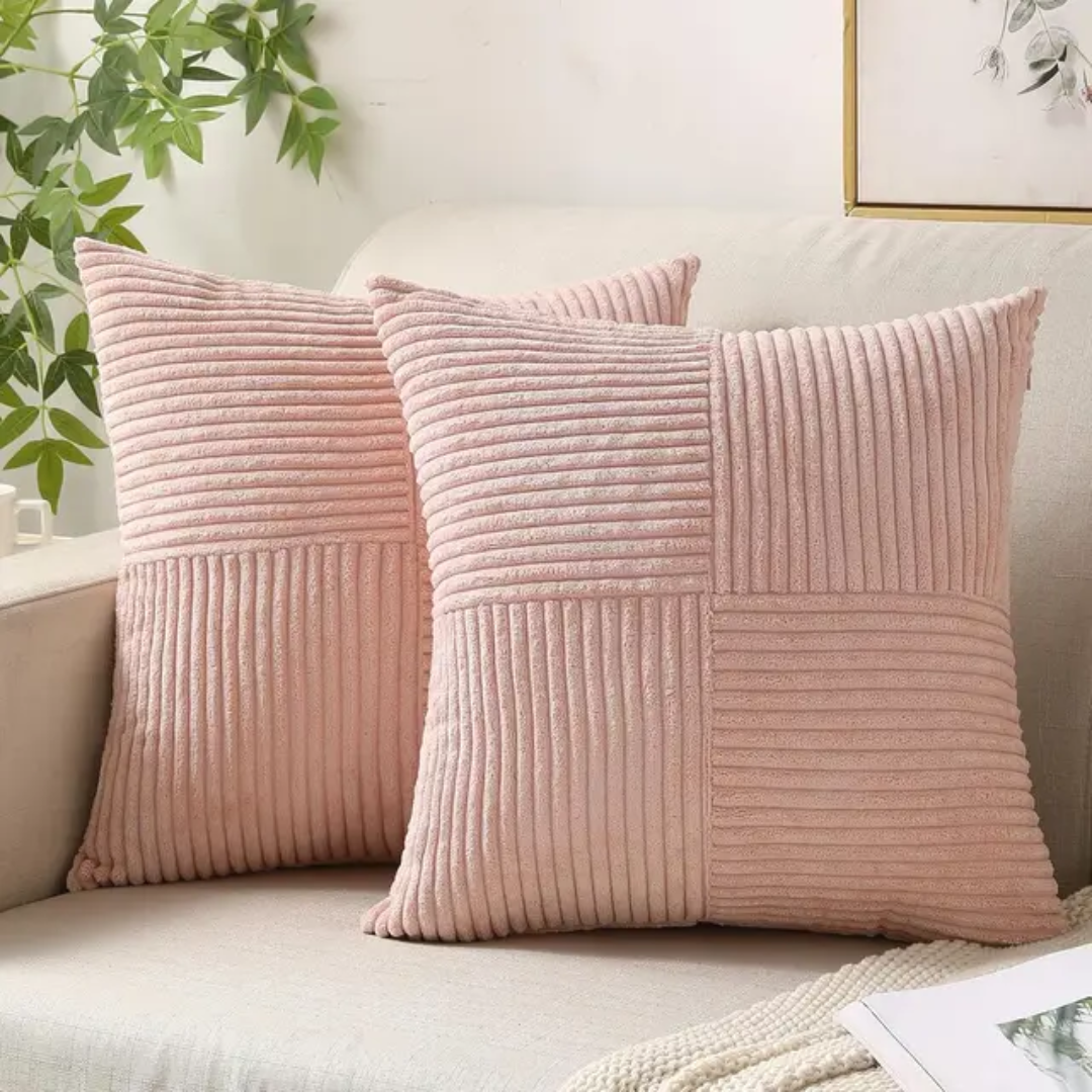 Striped Corduroy Cushion Cover in Pink