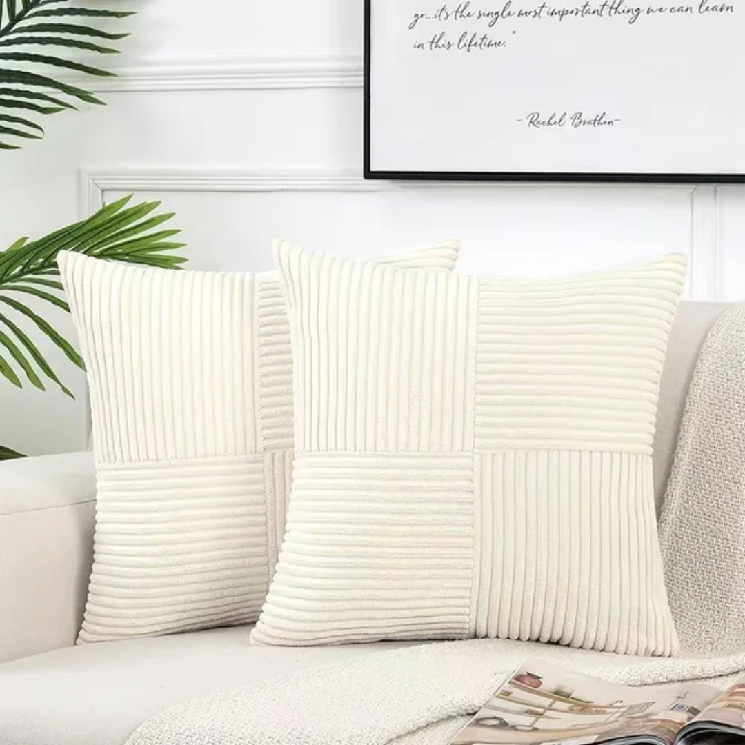 Striped Corduroy Cushion Cover in White