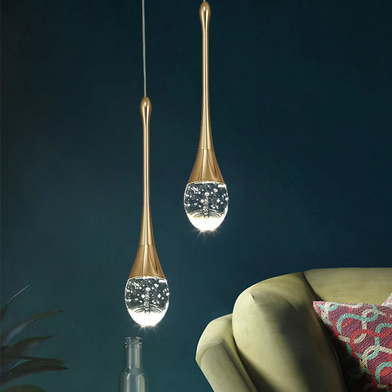 Teardrop Glass LED Pendant Light in Gold