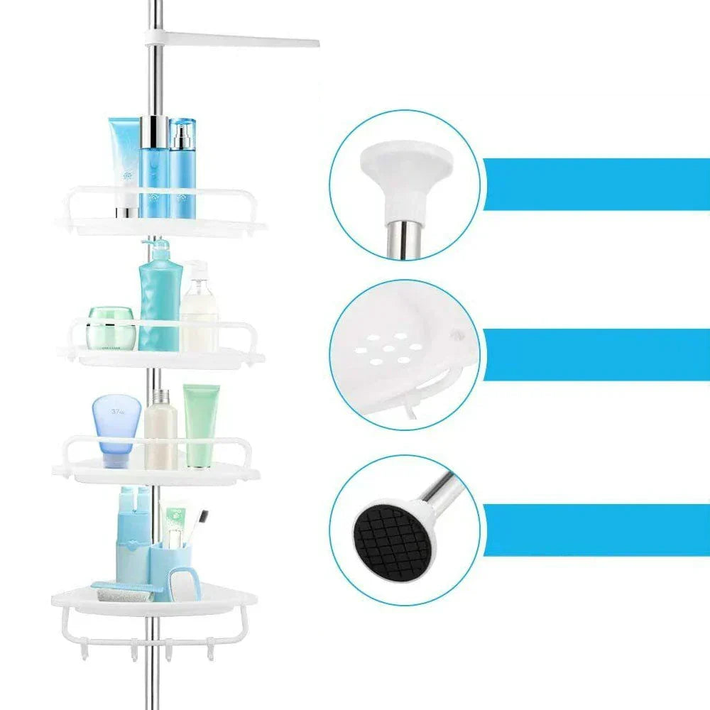 Telescopic Corner Shower Rack, 4 Shelves