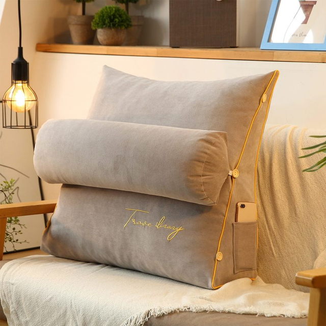 Triangular Memory Foam Back Support Cushion in Light Grey