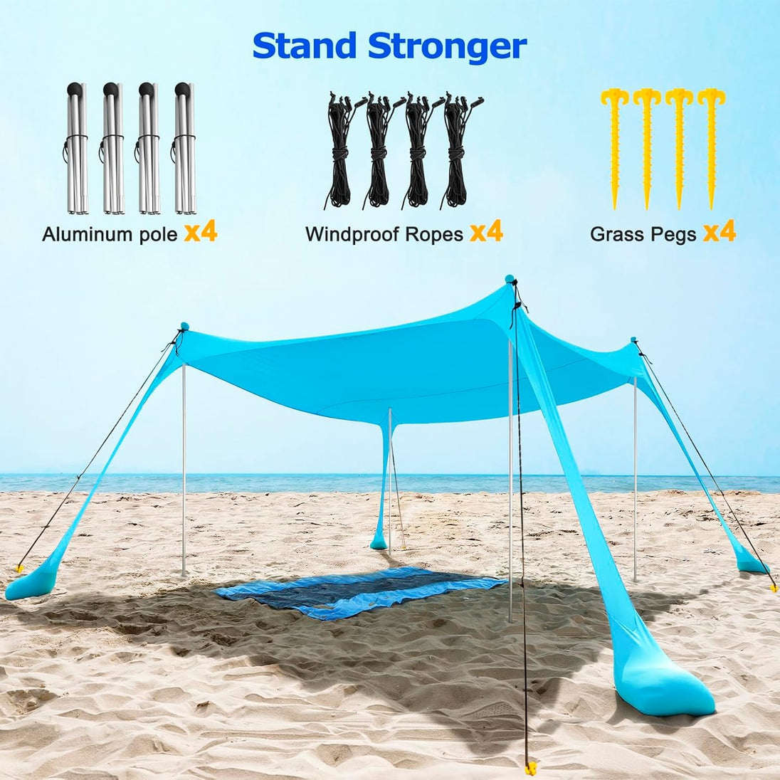 UPF50+ Family Beach Shade with Sand Anchors