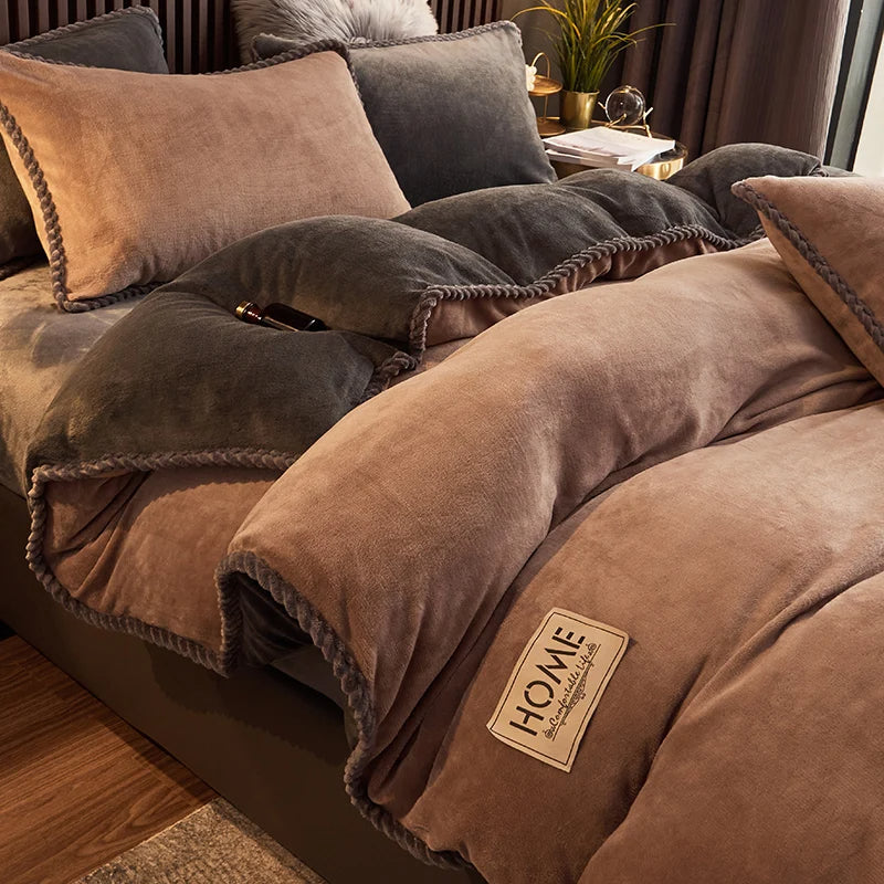 Velvet Fleece Duvet Cover Set in beige