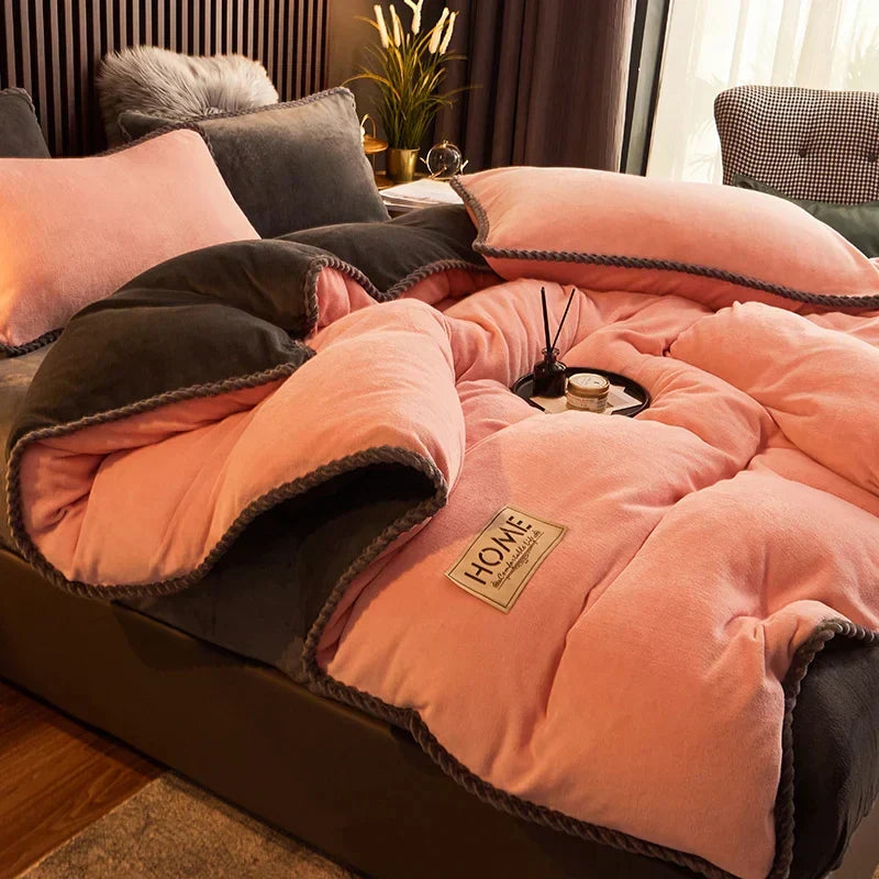 Velvet Fleece Duvet Cover Set in dark pink