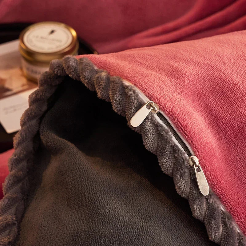 Velvet Fleece Duvet Cover Set in dark pink