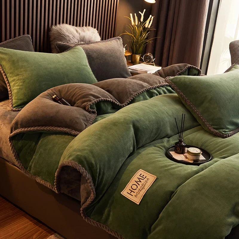 Velvet Fleece Duvet Cover Set in green