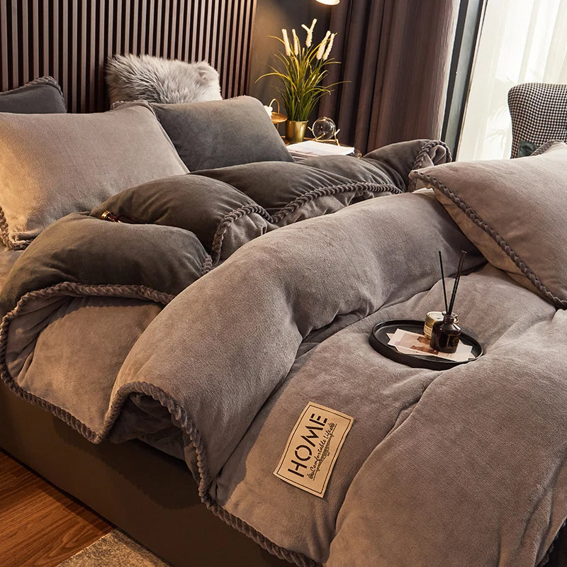 Velvet Fleece Duvet Cover Set in grey