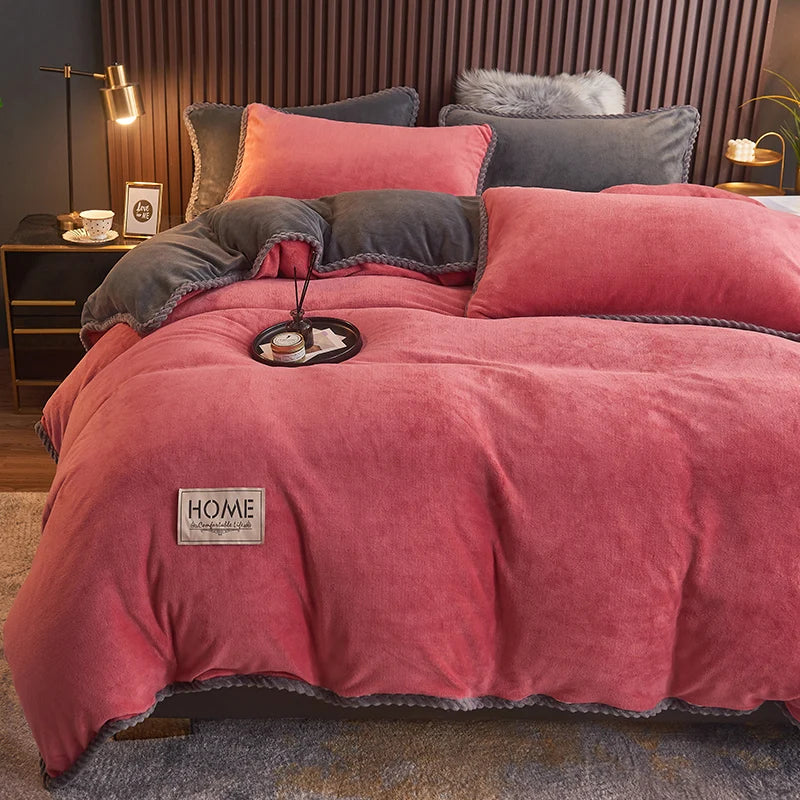 Velvet Fleece Duvet Cover Set in light pink