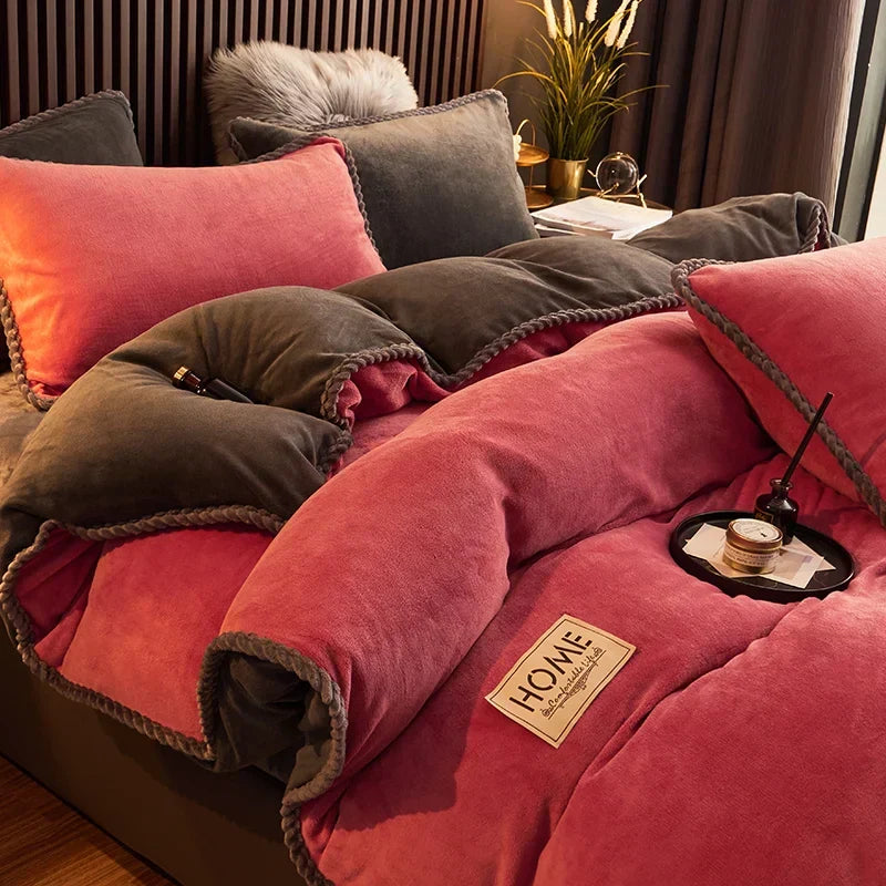 Velvet Fleece Duvet Cover Set in red