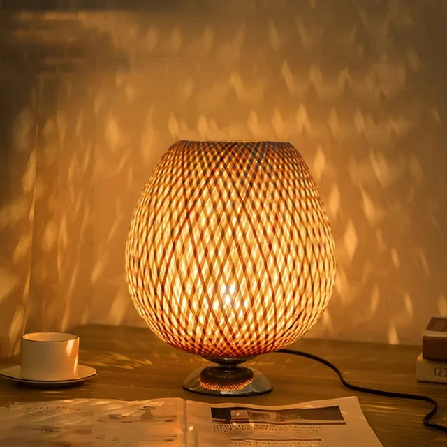 Vintage Bamboo Table Lamp – Metal Base, Small