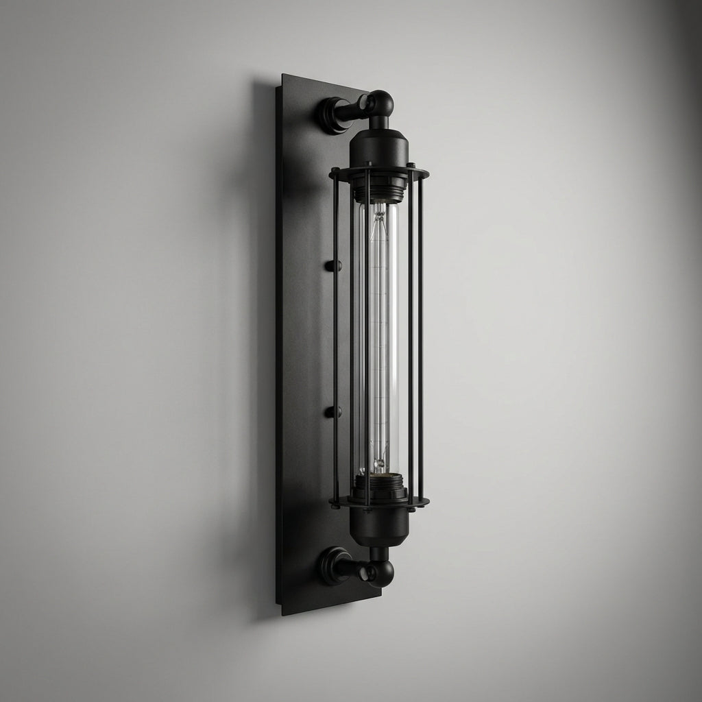 Vintage Industrial Cage Wall Light in Black