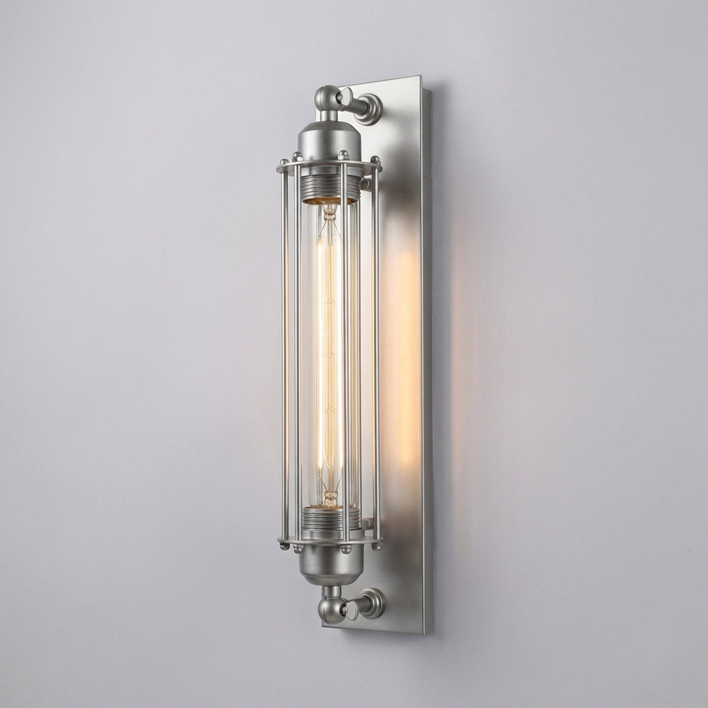 Vintage Industrial Cage Wall Light in Silver