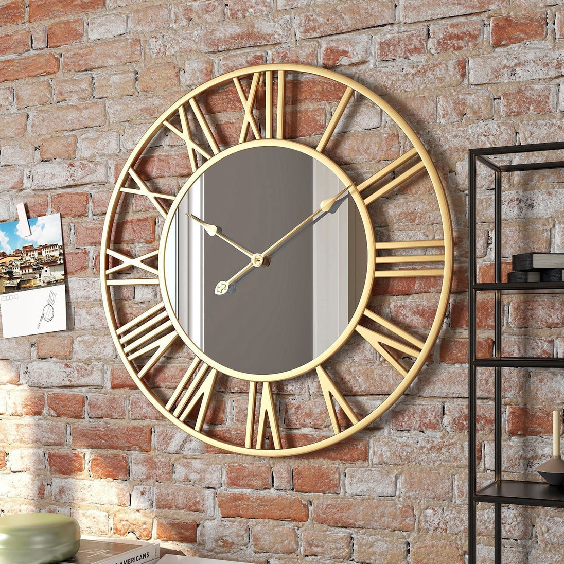 Vintage Metal Wall Clock with Mirror Details, 39 cm