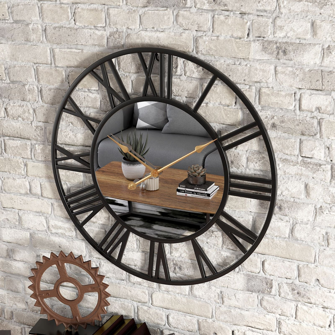 Vintage Metal Wall Clock with Mirror Details, 39 cm