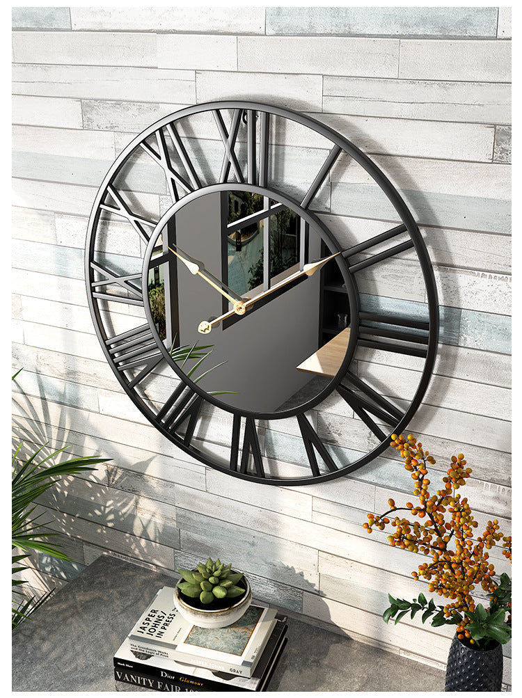 Vintage Metal Wall Clock with Mirror Details, 39 cm
