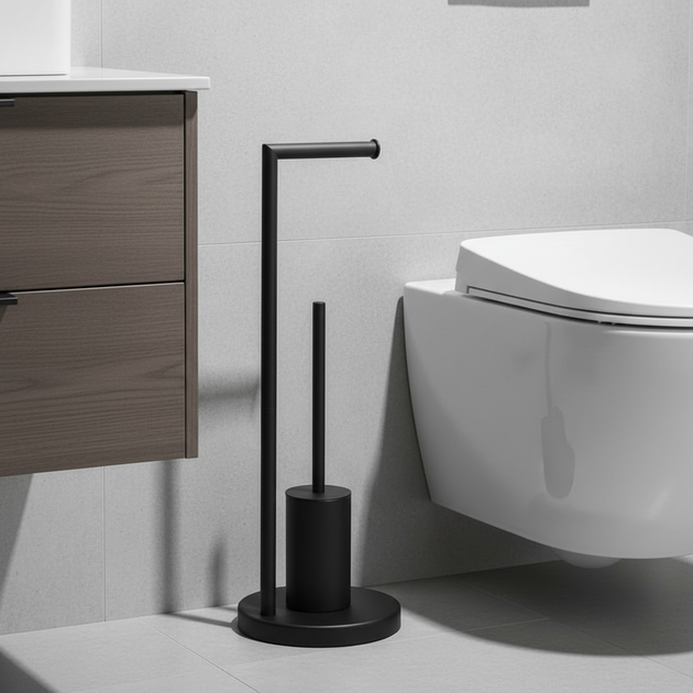 Wall-Mounted Toilet Roll Holder with Brush