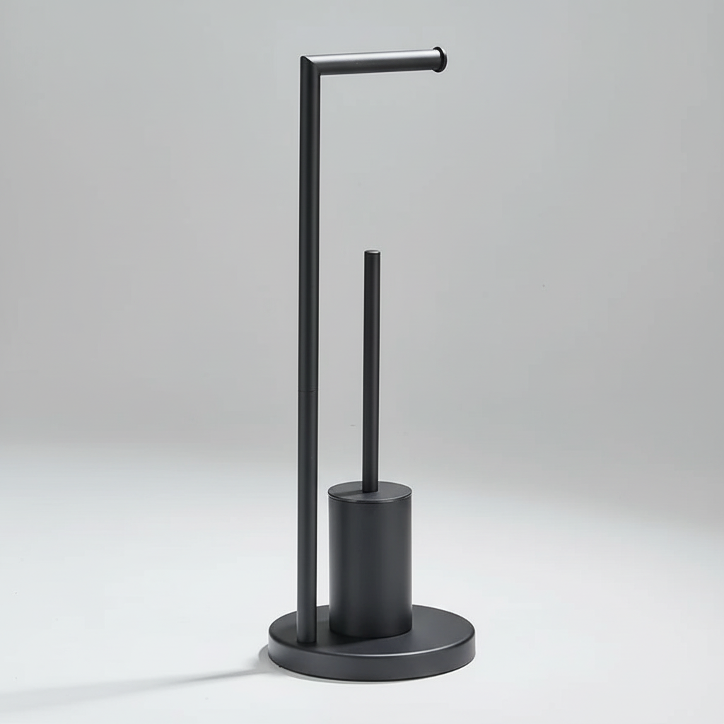 Wall-Mounted Toilet Roll Holder with Brush