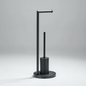Wall-Mounted Toilet Roll Holder with Brush in Black