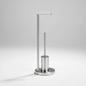 Wall-Mounted Toilet Roll Holder with Brush in Silver