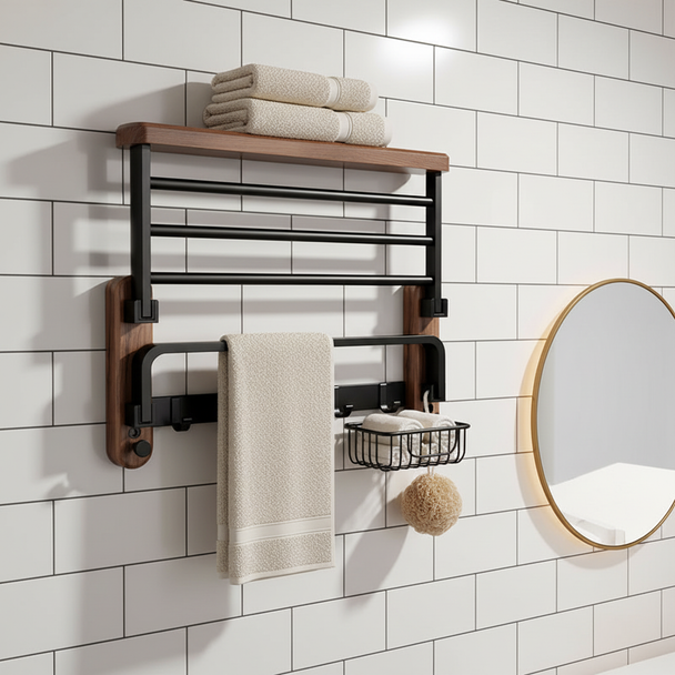 Walnut and Aluminium Towel Rack