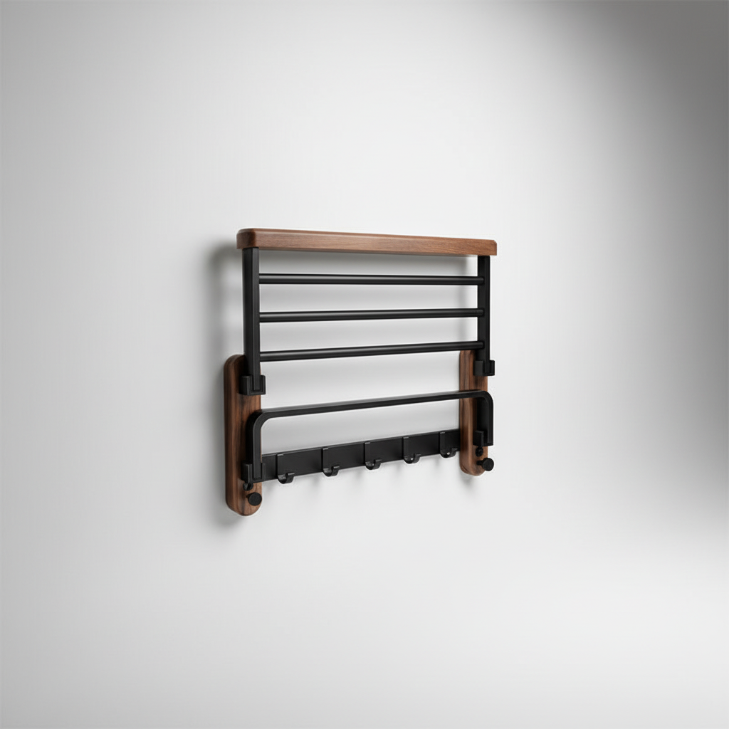 Walnut and Aluminium Towel Rack