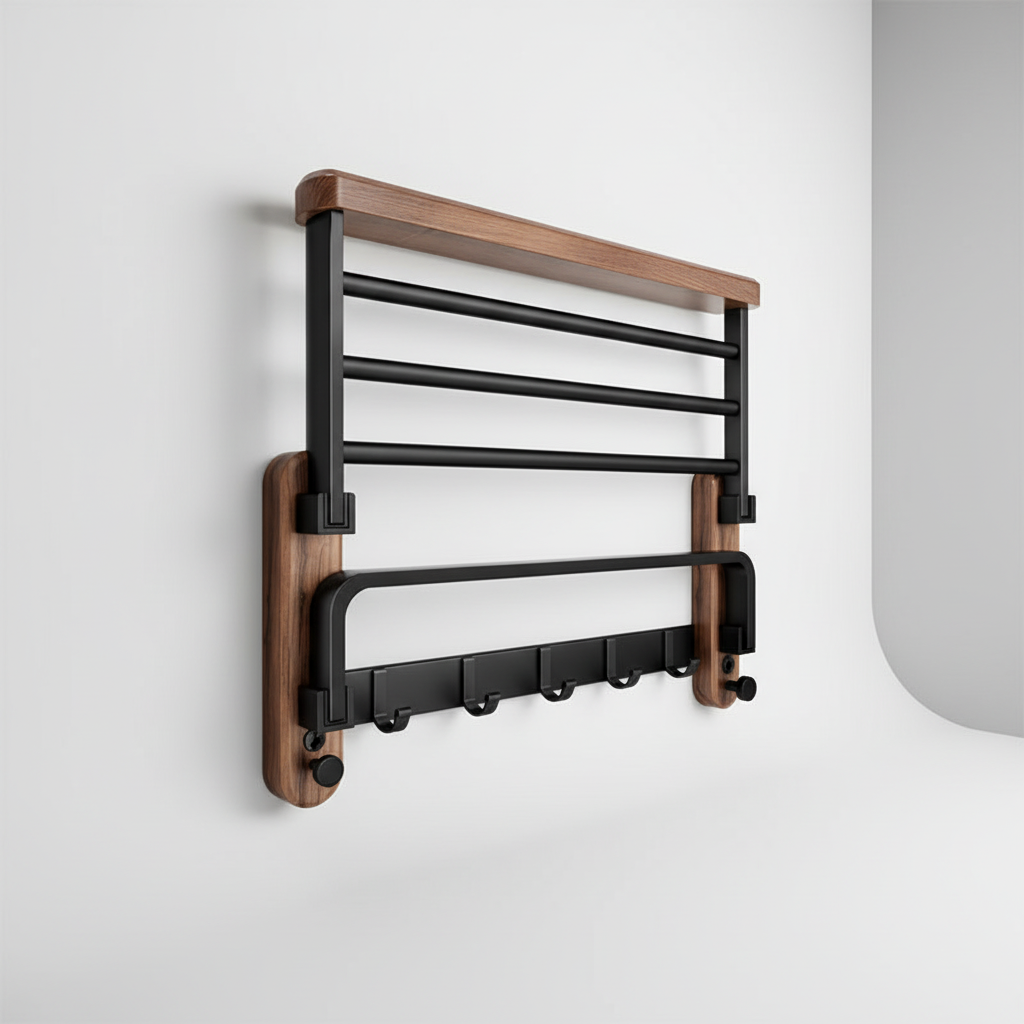 Walnut and Aluminium Towel Rack