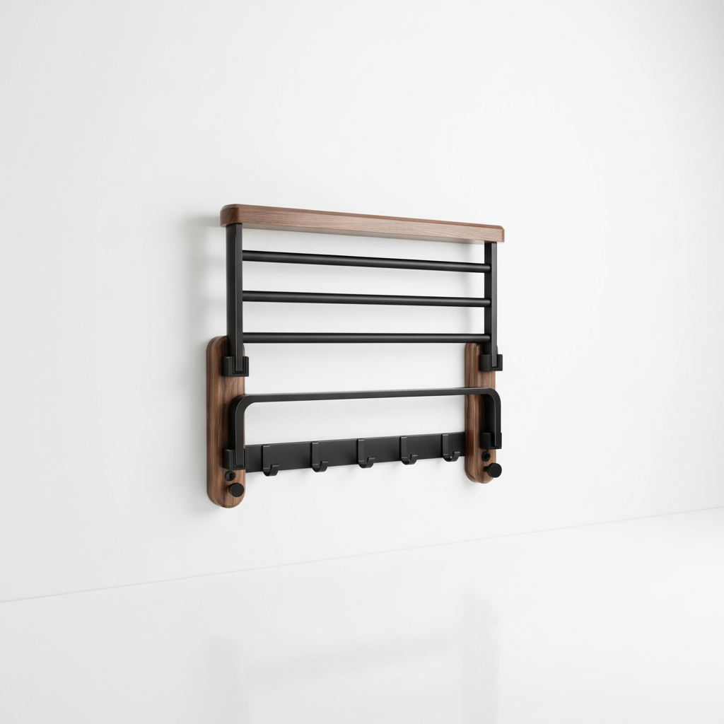 Walnut and Aluminium Towel Rack