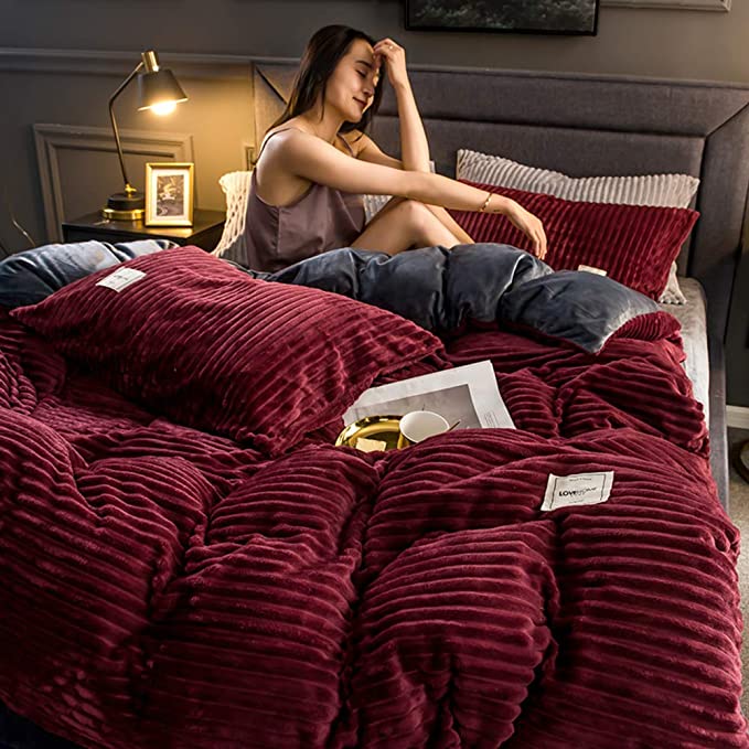 Warm Fleece Duvet Cover in Bordeaux